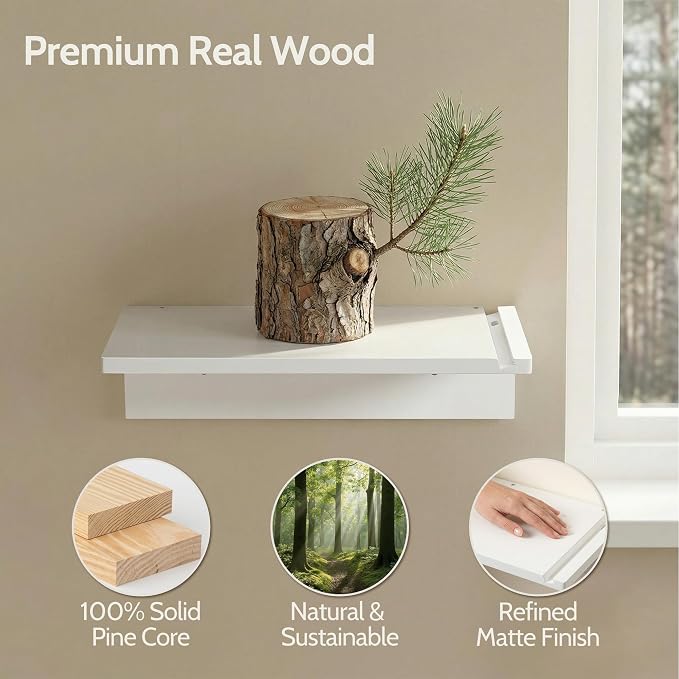 White Floating Nightstand Pine Small Bedside Table Wall Mounted | 16inch Wide - Image 3