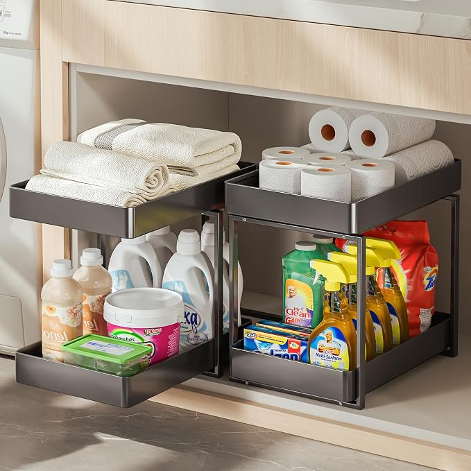 Metal Under Sink Organizerand Storage, 2 Tier Pull-Out Cabinet Drawer Shelf by Unknown