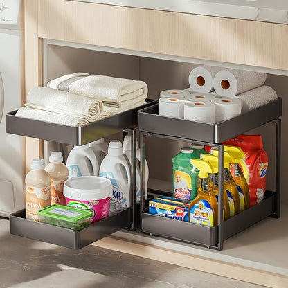 Metal Under Sink Organizerand Storage, 2 Tier Pull-Out Cabinet Drawer Shelf by Unknown