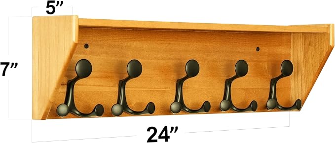 SKOLOO Wall Shelf with Hooks, 24-Inch Brown Coat Rack Wall Mount with Shelf - Image 4