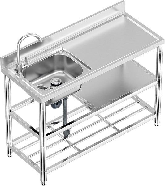 Free Standing Stainless-Steel Single Bowl Commercial Restaurant Kitchen Sink by KINGBO
