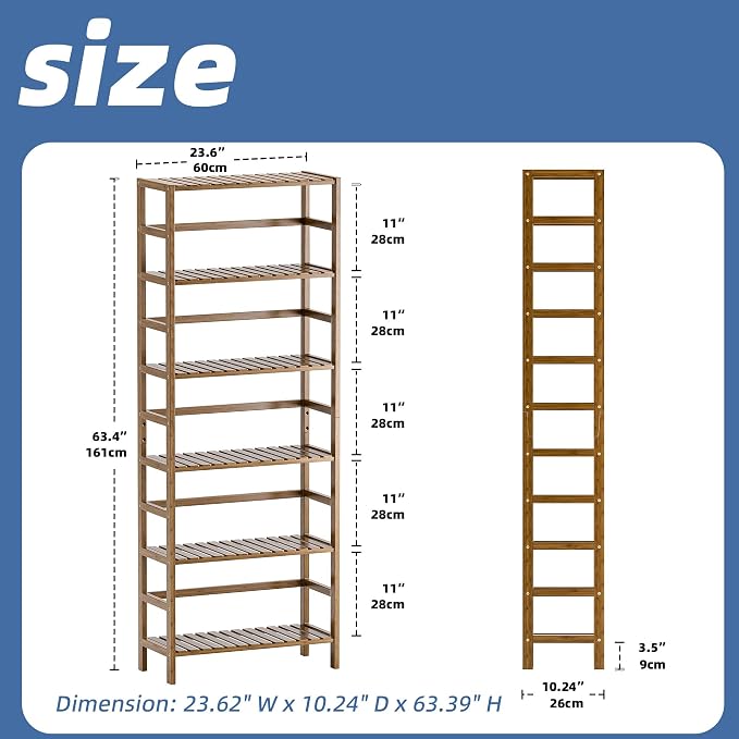 HITNET Bookcase, Bamboo Bookshelf, 6-Tier Adjustable Tall Open Book Shelf - Image 3