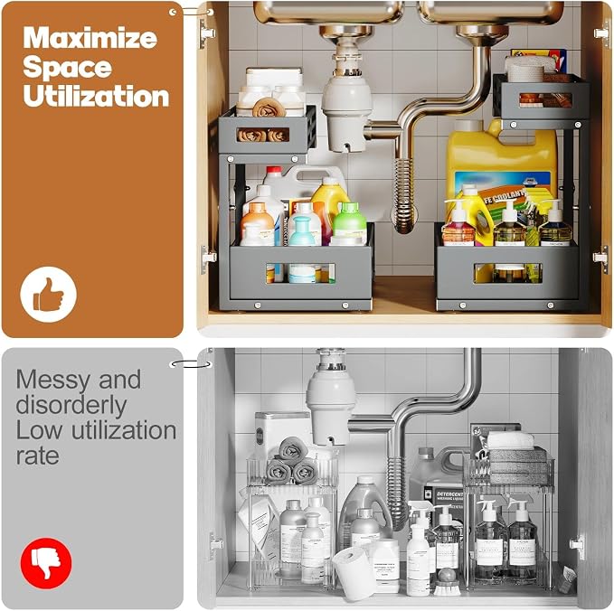 1-Pack Under Sink Organizers and Storage, 2-Tier L Shape Pull Out Cabinet - Image 7