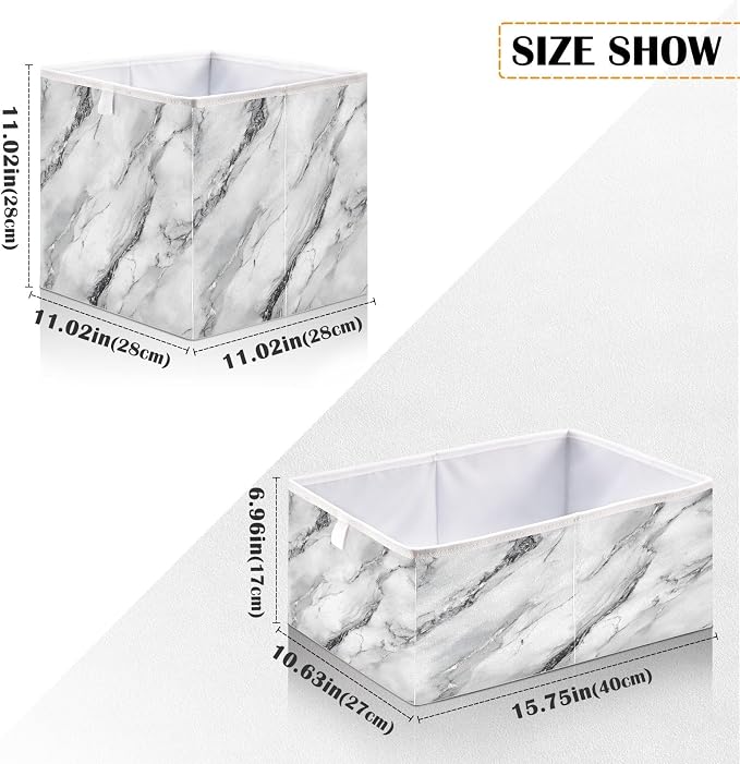 White Marble with A Hint of Black Pattern Closet Organizers Storage Cubes - Image 3