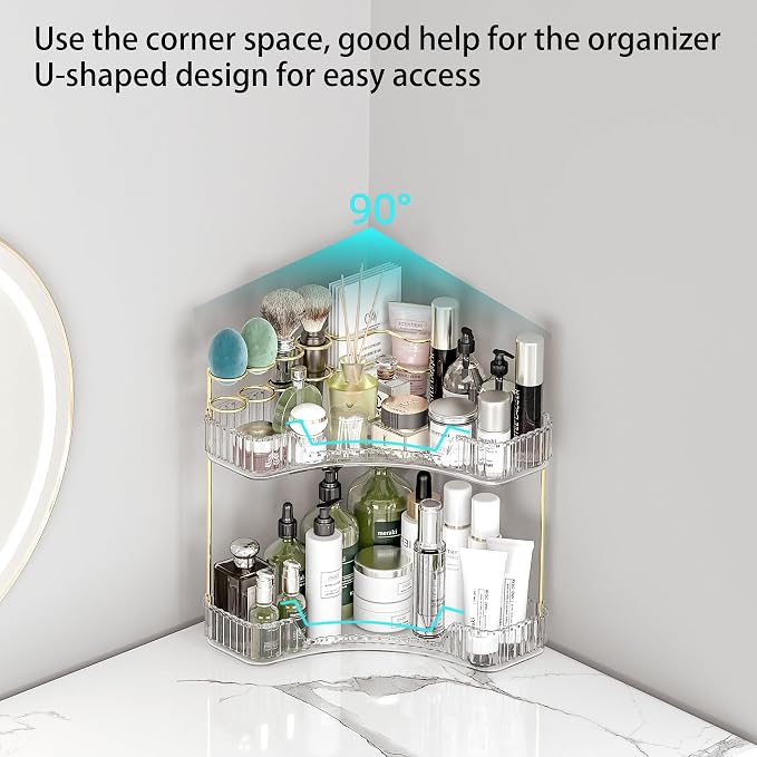 Makeup Organizer Countertop 2 Tier, Corner Bathroom Countertop Organizer - Image 6