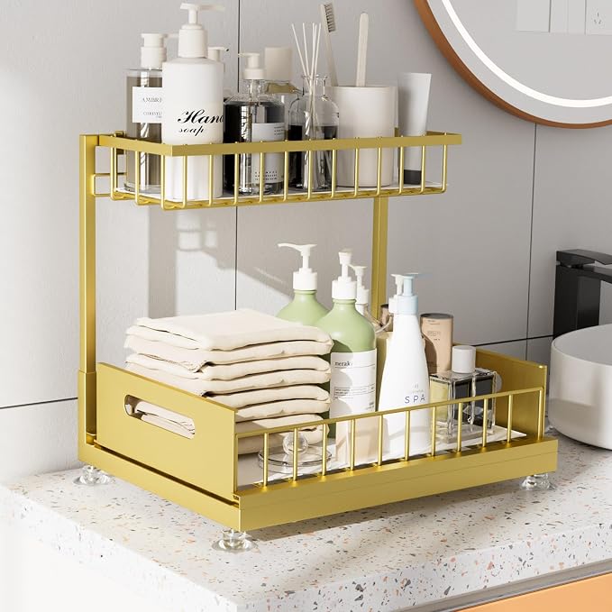 Under Sink Organizer Storage 2-Tier Premium Metal Pull-Out Racks, Height - Image 3