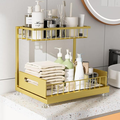 Under Sink Organizer Storage 2-Tier Premium Metal Pull-Out Racks, Height - Image 3