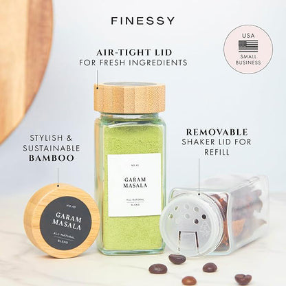 FINESSY Glass Spice Jars with Label with Bamboo Lids 36 Pack Set, 4oz Empty - Image 5
