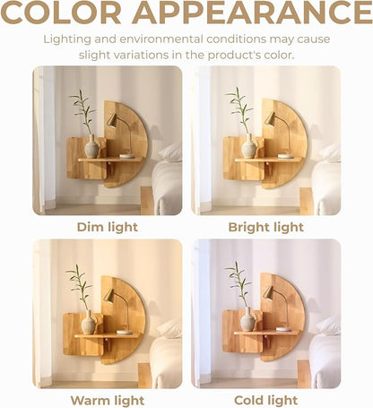 Behomes Soluna Solid Wood Floating Nightstand, Wall Mounted Bedside Nightstand - Image 7