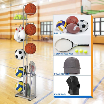 7 Tier Ball Storage Rack, Basketball Holder, Garage Sports Equipment Organizer - Image 4