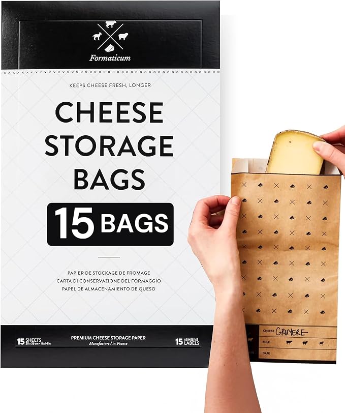 Formaticum - 15-Pack Cheese Storage Bags - 6.25 x 11 Wax Paper Bags to Keep by Formaticum