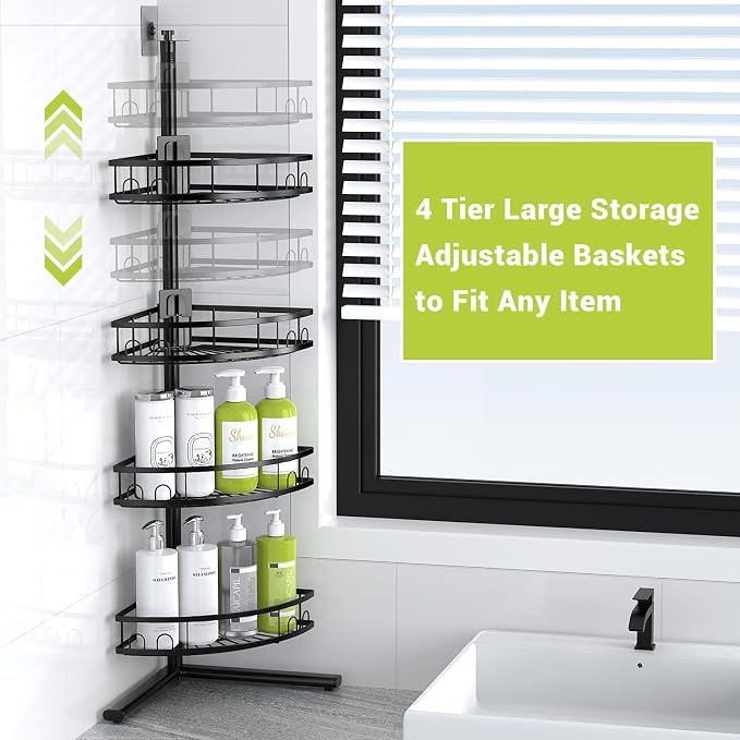 Aitatty Corner Shower Caddy Standing: 4-tier Rustproof Shower Organizer Shelf - Image 6
