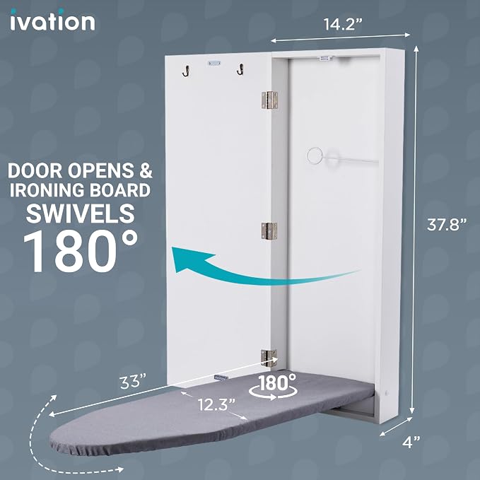 Ivation Wall-Mounted Swivel Ironing Board Cabinet, Foldable Ironing Storage - Image 2