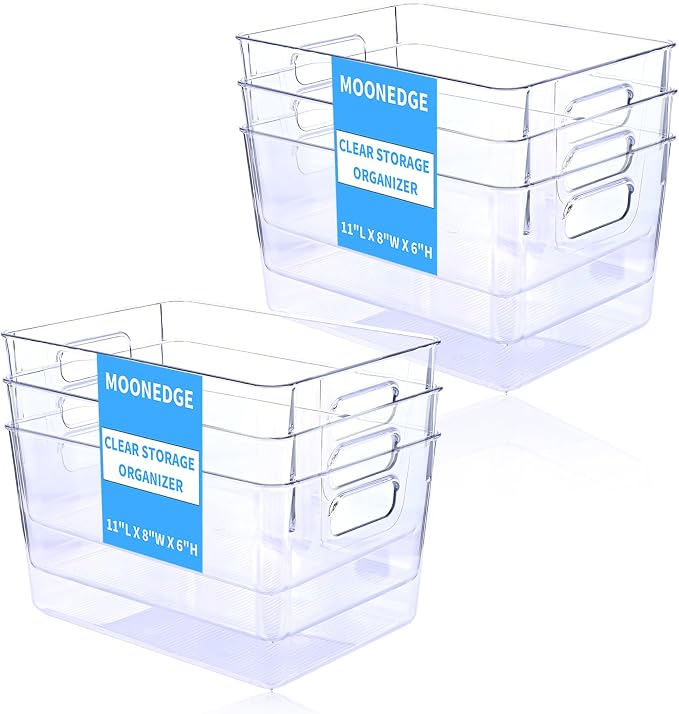 MOONEDGE Open Clear Plastic Storage Bins Stackable Organizer Containers by MOONEDGE