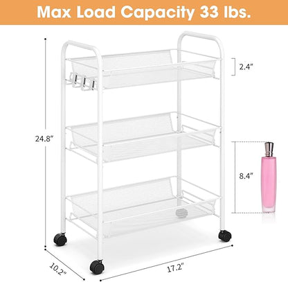 TOOLF 3-Tier Metal Rolling Cart, Mesh Wire Easy Assemble Utility Cart, Storage - Image 6
