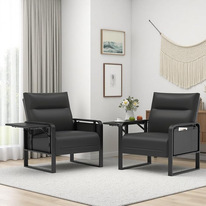 Upholstered Accent Sofas Set of 2, Modern Faux Leather Sofa Chairs by Tbillionnext