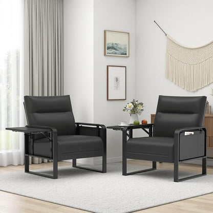 Upholstered Accent Sofas Set of 2, Modern Faux Leather Sofa Chairs by Tbillionnext
