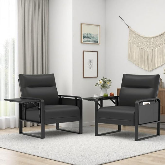 Upholstered Accent Sofas Set of 2, Modern Faux Leather Sofa Chairs by Tbillionnext