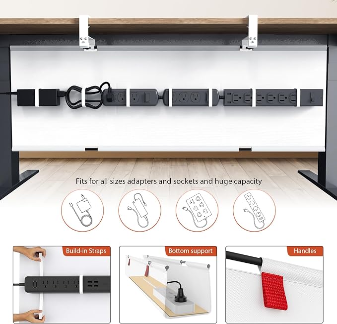 Univivi No Drill Under Desk Cable Management Tray, Clamp/Screw Mount Desk Cable - Image 2