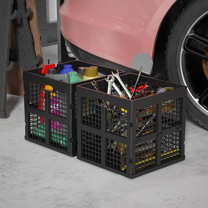 36 L Stackable Plastic Milk Crate, Collapsible Crates, 3 Packs | 13" Black - Image 6