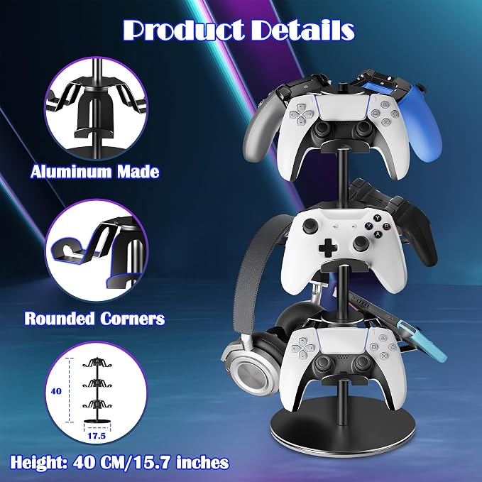 Controller Holder Stand 3 Tiers, Rotatable Gaming Headset Stand Compatible - Image 7