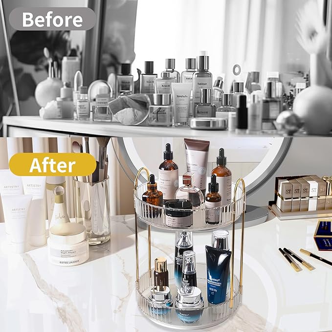 360 Rotating Makeup Organizer, 2 Tier Large Capacity Make Up Organizers and - Image 5