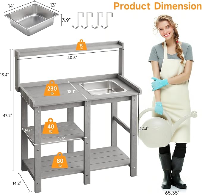 ONBRILL Potting Bench, Outdoor Potting Bench Table - Image 2