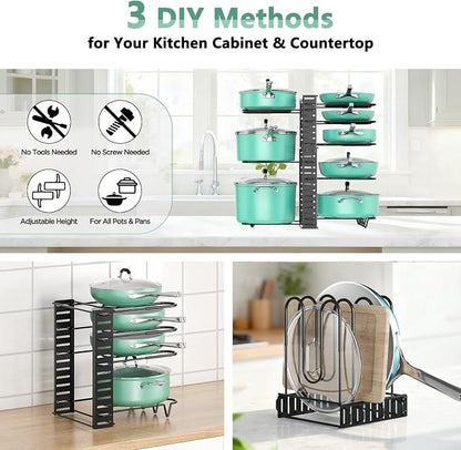 ORDORA Pots and Pans Organizer under Cabinet, 8 Tier Pot Organizers Rack - Image 3