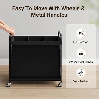 ELYKEN Laundry Hamper 3 Section, 120L Rolling Laundry Sorter - Image 5