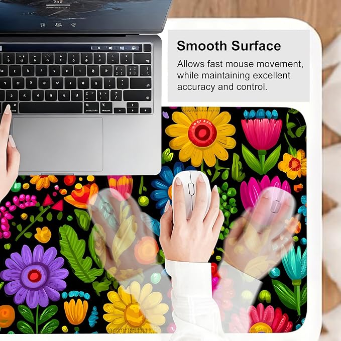 Folk Art Floral Mouse Pad – Large Extended Desk Mat 31.5 x 11.8 in– Colorful - Image 6