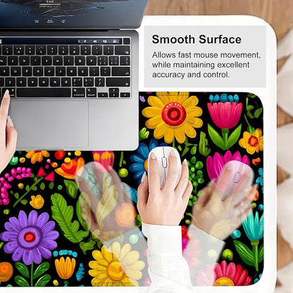 Folk Art Floral Mouse Pad – Large Extended Desk Mat 31.5 x 11.8 in– Colorful - Image 6
