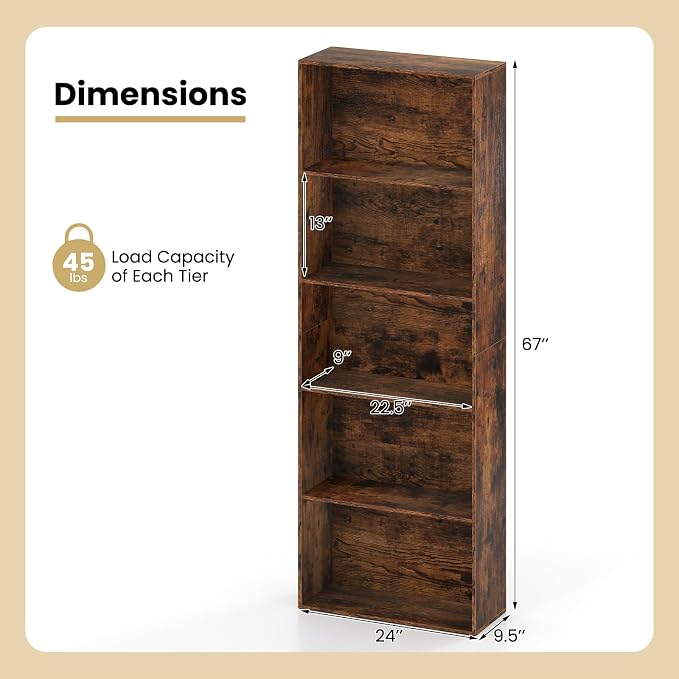 Giantex 5-Tier Bookshelf Set of 2, Freestanding Bookcase - Image 3