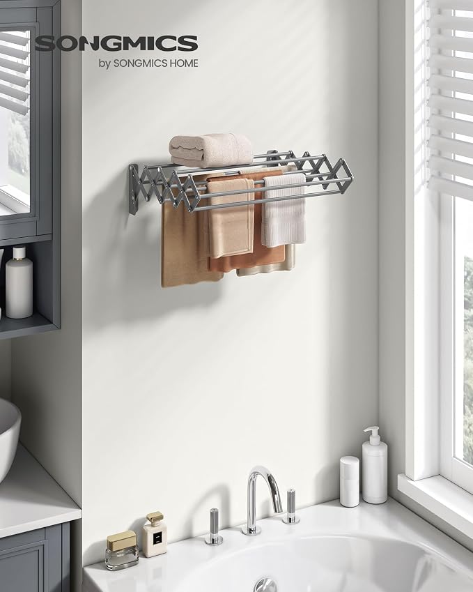 SONGMICS Clothes Drying Rack, Wall-Mounted Drying Rack Clothing, Small - Image 2