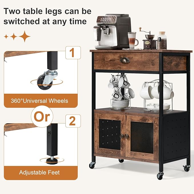 Catrimown Coffee Cart Station, Coffee Stand Station, Small Microwave Stand - Image 2