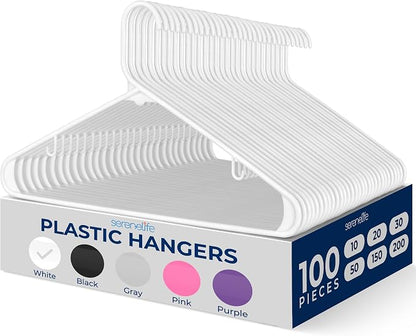 SereneLife 100 Pack Plastic Hangers, Space-Saving Closet Organizers, Durable by SereneLife