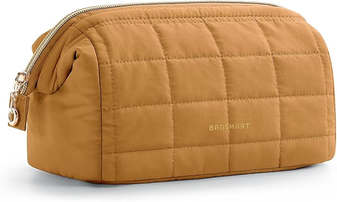 BAGSMART Puffy Padded Travel Makeup Bag, Wide-open Toiletry Bag, Mustard Yellow by BAGSMART
