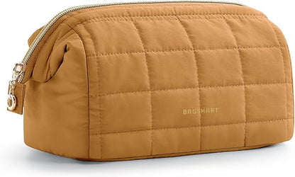 BAGSMART Puffy Padded Travel Makeup Bag, Wide-open Toiletry Bag, Mustard Yellow by BAGSMART