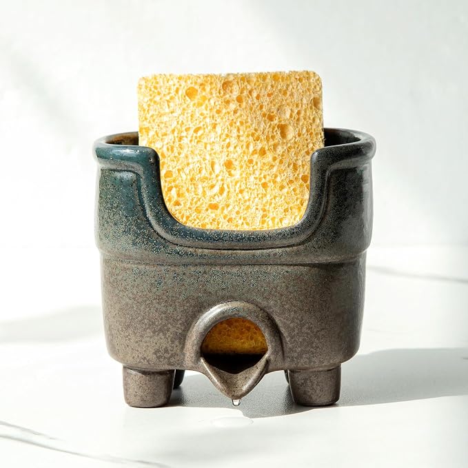 Ceramic Sponge Holder with Drainage, Farmhouse Sink Caddy Organizer, Self by wowhalolo
