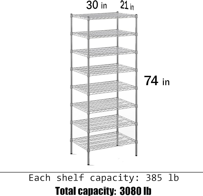 21" Deep x 30" Wide x 74" Height Wire Shelving Kit | 8-Tier | NSF Commercial - Image 3
