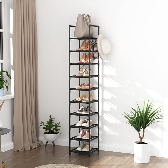LANTEFUL Tall Narrow Shoe Rack for Entryway, 10-Tier Sturdy Metal Shoe Shelf - Image 7