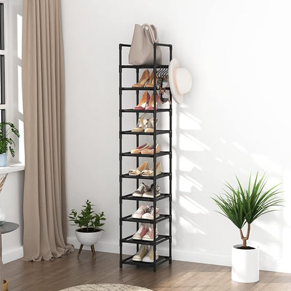 LANTEFUL Tall Narrow Shoe Rack for Entryway, 10-Tier Sturdy Metal Shoe Shelf - Image 7