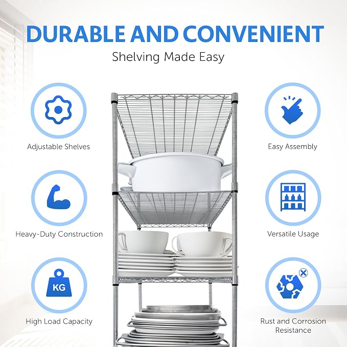 4000 LBS Heavy Duty Wire Rack 48 x 24 x 76, 5-Tier NSF Commercial Rolling Rack - Image 4