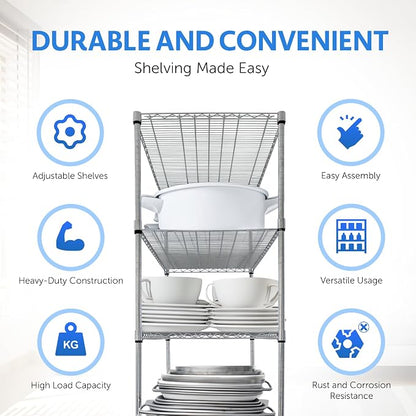 4000 LBS Heavy Duty Wire Rack 48 x 24 x 76, 5-Tier NSF Commercial Rolling Rack - Image 4