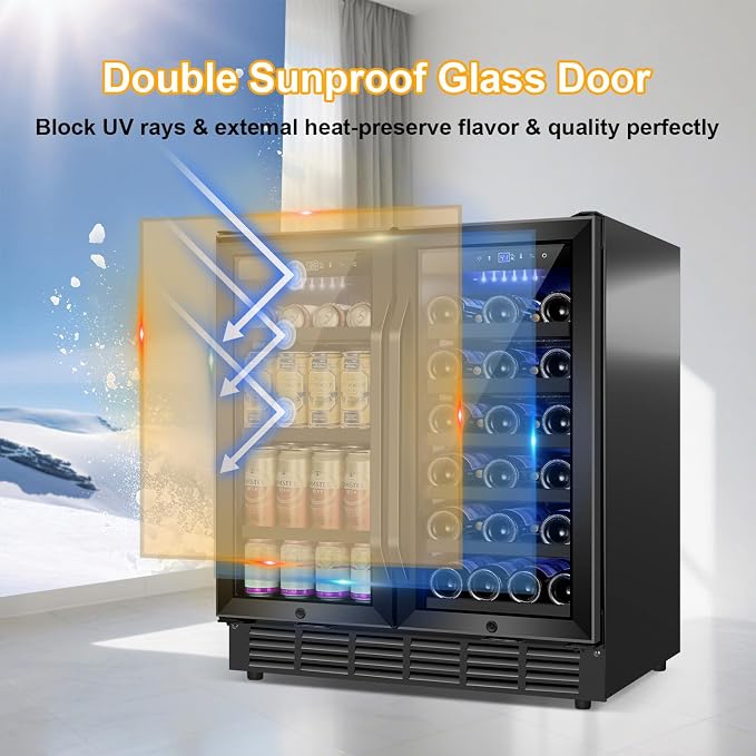30 Inch Wine and Beverage Refrigerator Black- Dual Zone Beverage Fridge Under - Image 6