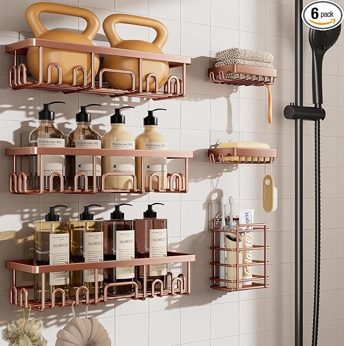 Veken Shower Caddy 6-Pack, No Drilling & Rustproof, Waterproof Adhesive Shelves by Veken