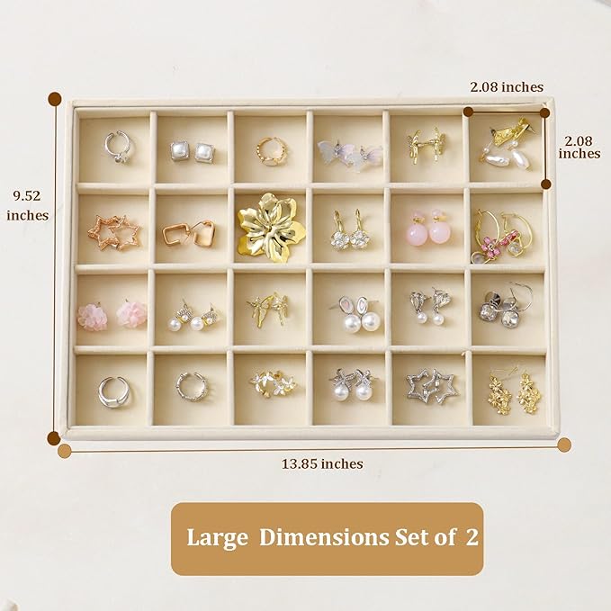 Large Velvet Jewelry Tray 2 Pack Stackable Jewelry Display Drawer Inserts Trays - Image 3