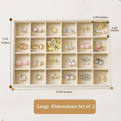 Large Velvet Jewelry Tray 2 Pack Stackable Jewelry Display Drawer Inserts Trays - Image 3
