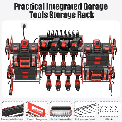 CCCEI Red Power Tool Organizer Wall Mount, Large Tools and Battery Storage Rack - Image 6
