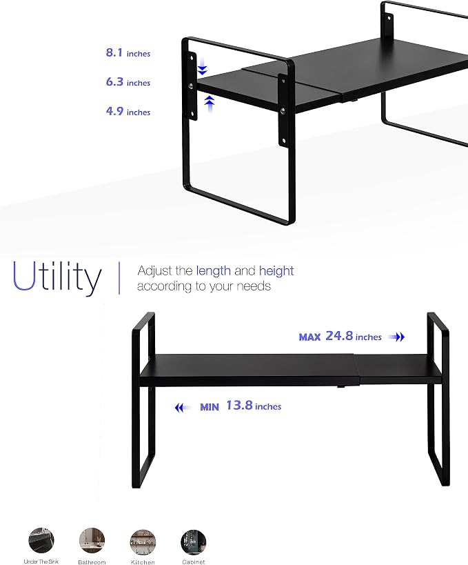 Nxconsu Cabinet Shelf Expandable Height Adjustable Organizer Riser - Image 5
