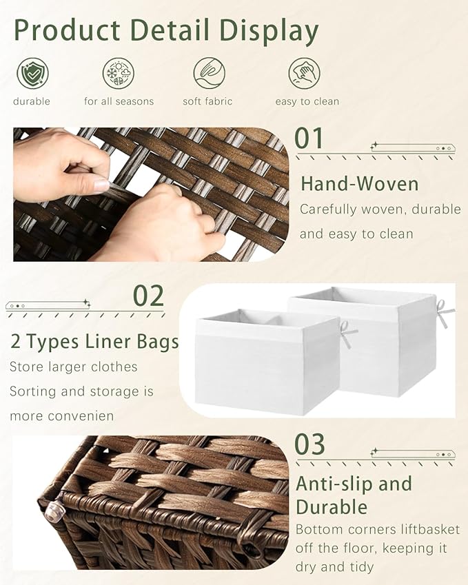SETVSON Storage Basket with Lid Wicker Baskets - Image 3